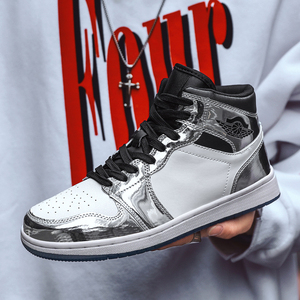 高帮板鞋男韩版aj男鞋正品官网伦纳德液态电镀银空军一号休闲潮鞋