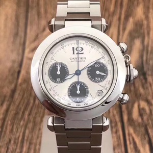二手正品 cartier卡地亚帕莎熊猫手表 计时精钢自动机械男表 36mm
