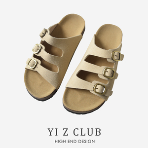 Yi Z CLUB 复古风磨砂反绒牛皮露趾沙滩凉鞋拖鞋春夏女士鞋子0.73