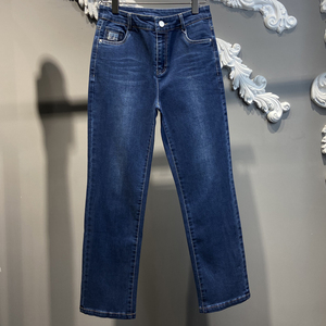 梦妮菲女裤2020秋季新款 高腰弹力女裤 显瘦百搭直筒牛仔裤52037