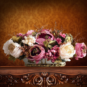 欧式宫廷牡丹仿真花艺套装摆件美式玫瑰装饰假花客厅餐桌玄关摆设
