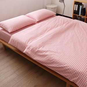 AFISHTANG粉色小格日系格子纯棉床单被套枕套床笠全棉被罩简约