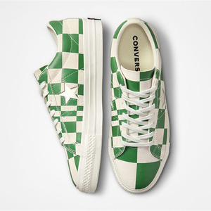 converse one star warped board匡威白绿复古棋盘格男女休闲板鞋