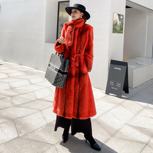 n家进口貂皮大衣女整貂 长款围巾腰带皇冠天鹅绒裘皮显瘦水貂皮草