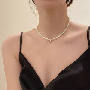 法式小金豆珍珠项链轻奢小众设计气质简约圆珠锁骨链优雅chic配饰