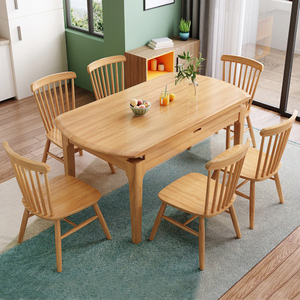 北欧全实木伸缩多功能餐桌椅组合4/6人8人可变圆桌家用小户型饭桌