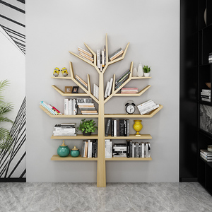 简约现代树形书架实木创意落地树干书架网红幼儿园收纳多层板书柜