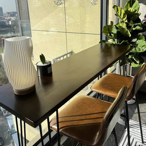 实木吧台桌家用阳台靠墙长条窄桌子商用酒吧台高脚桌定制桌椅组合