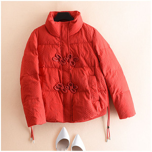 新中式红色盘扣羽绒棉服女款2023新款冬季小个子短款加厚棉衣外套