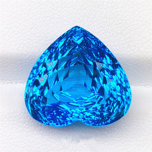 天然彩宝瑞士蓝托帕石裸石戒面心形千禧切工刻面宝石戒指吊坠镶嵌