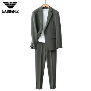 GABBANIE绿色西装套装男士高级感轻奢冷淡系韩版商务休闲结婚西服