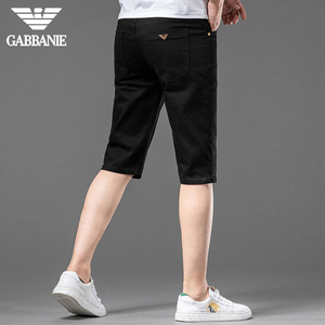 GABBANIE品牌大牌牛仔裤短裤男夏季薄款直筒七分裤子休闲黑色中裤