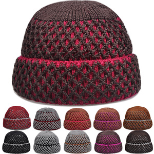 中老年女士秋冬季手工编织毛线帽加厚冬天双层纯手勾奶奶保暖帽子