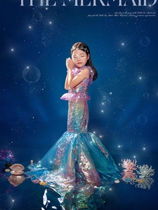 23年新款儿童美人鱼主题表演摄影服女孩仙女裙摄影道具背景定制