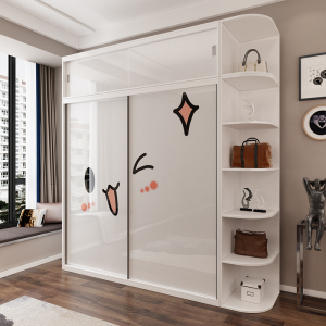 儿童房衣柜推拉两门男女孩卡通图案烤漆现代简约滑动移门家用卧室
