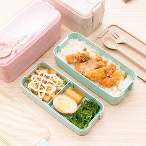 长方形日系双层便当盒带餐具减脂餐盒上班族分隔型饭盒可微波加热