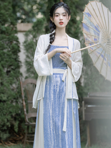 新中式女装汉元素国风复古套装改良宋制汉服三件套绝美气质仙女裙