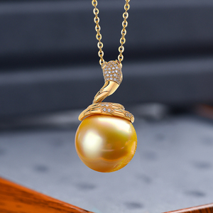 【洛西洛】 天然海水珍珠南洋金珠设计款钻石18k金吊坠