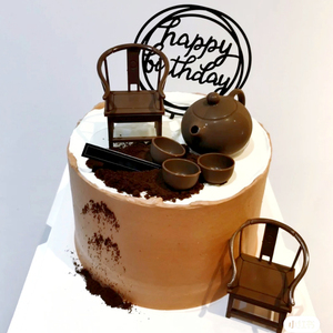 网红茶壶太师椅凳子生日蛋糕装饰摆件扇子福插牌装饰装扮插件用品