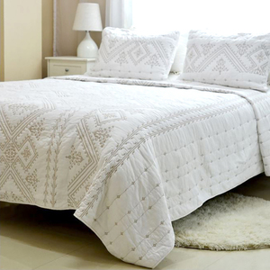 出口纯棉欧式床盖白色刺绣绗缝被三件套全棉空调被夏凉被四季通用