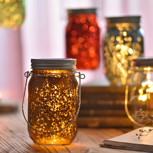 田园风格彩色玻璃创意灯装饰夜光太阳能梅森罐萤火虫瓶子挂灯摆件