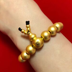 古法黄金手链999足金转运珠佛珠男女款三通金葫芦念珠手串