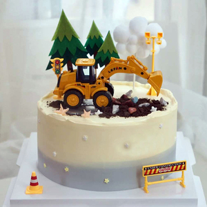 惯性工程车生日蛋糕装饰摆件挖土机推土机挖掘机路障男孩儿童玩具