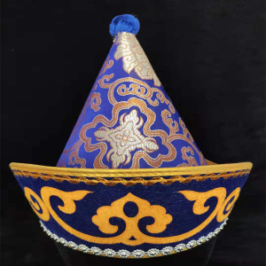 蒙古族男帽舞蹈演出歌手合唱尖顶绸缎碎花贝勒帽影视民族服装配饰