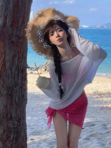 海边度假风白色针织罩衫女夏季百搭微透薄款空调衫宽松防晒上衣潮