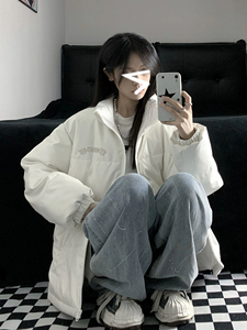 棉衣棉服女冬季韩版潮牌白色面包服PU皮短款棉袄宽松加厚学生外套