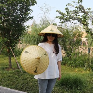 现货供应竹编遮越南帽阳防晒斗笠帽子大沿草帽农民男女旅游防雨帽