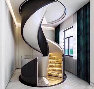 高级别墅轻奢钢楼梯定做旋转楼梯定制实木旋转楼梯定制玻璃扶手