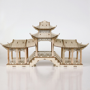 3d立体拼图古建模型亲子活动亲子益智桌面摆件生日礼物廊桥