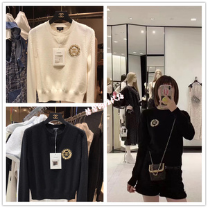 代购chanel/香奈儿 秋款麦穗双c刺绣logo毛衣圆领长袖针织衫女款