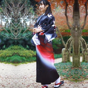 2020新款日本和服女正装传统黑留袖和风定位仙鹤柄抗皱防脱色改良