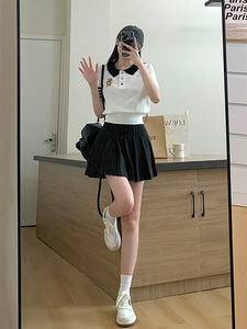 韩国女团风套装甜酷制服女夏jk百褶裙学院风t恤两件套英伦风校服
