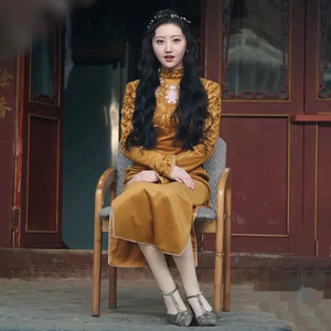 景甜司藤同款旗袍礼服女2021年新款气质复古改良高端丝绒连衣裙冬