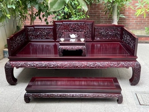 血檀罗汉床雕龙家用别墅印度小叶紫檀客厅中式罗汉床红木家具床榻