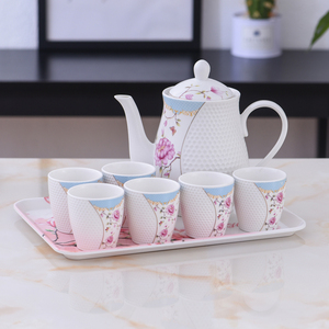 水具套装 家用婚庆大容量陶瓷茶壶客厅简约耐热冷水壶水杯带托盘
