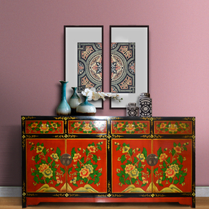厂家直销中式仿古彩绘家具 手绘四门玄关柜门厅柜/餐边柜浴室柜