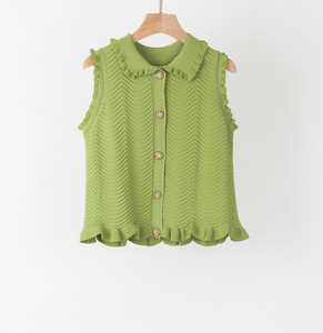 三朵 24春夏新款女装法式甜美橄榄绿针织背心马甲