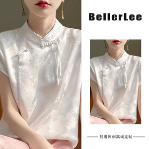 BellerLee 缎面如丝~新中式盘扣旗袍上衣短袖夏季2024设计感提花