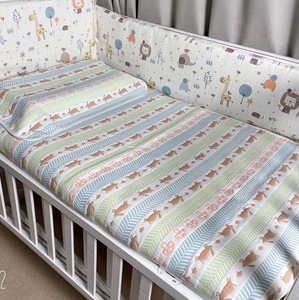 幼儿园婴儿床拼接床六层纯棉纱布床单枕巾套件跑兔松鼠星星太阳花