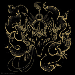 九尾狐山海经狐狸凤凰羽蛇碟凤凰静心减压描金线稿diy临摹手绘画