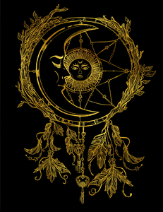 太阳月亮星星宇宙图形创意坐禅瑜伽图腾diy手绘描金画稿装饰画