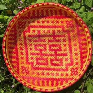 婚庆嫁娶竹筐喜字簸箕针线匾娄结婚喜事结婚针绣竹编手工收纳篮