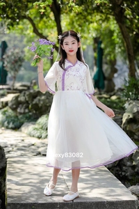 圣尔小鱼女大童洋气舒适汉服群夏装女童学生中国风古装超仙连衣裙