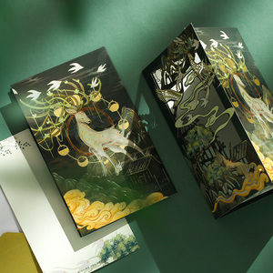 中国风折叠贺卡镂空仙鹤卡片精美烫金带信封送人书写祝福小礼物