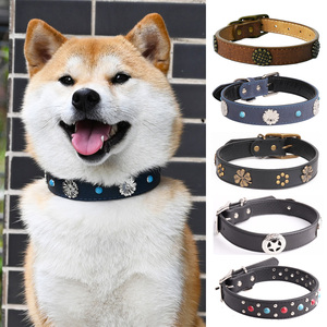 真皮项圈 宠物狗狗牛皮复古花朵脖圈颈圈皮质脖套柴犬柯基法斗