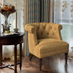 美式复古单人沙发客厅沙发椅布艺老虎椅法式单椅卧室休闲单人椅